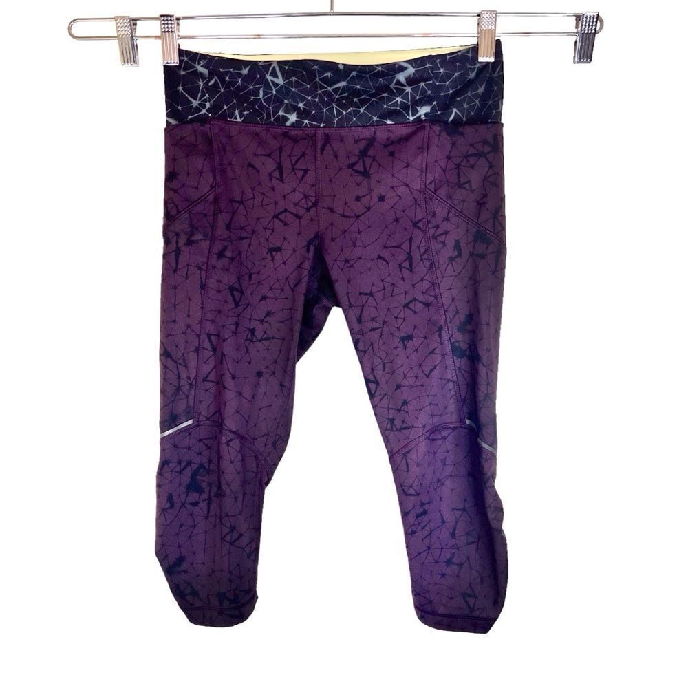 Lululemon Pedal Pace Leggings Women 8 Purple Black Geometric Crop Cycling Studio